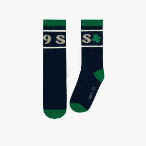 Chaussettes marine en tricot tressée, enfant || Navy cable knit socks, child