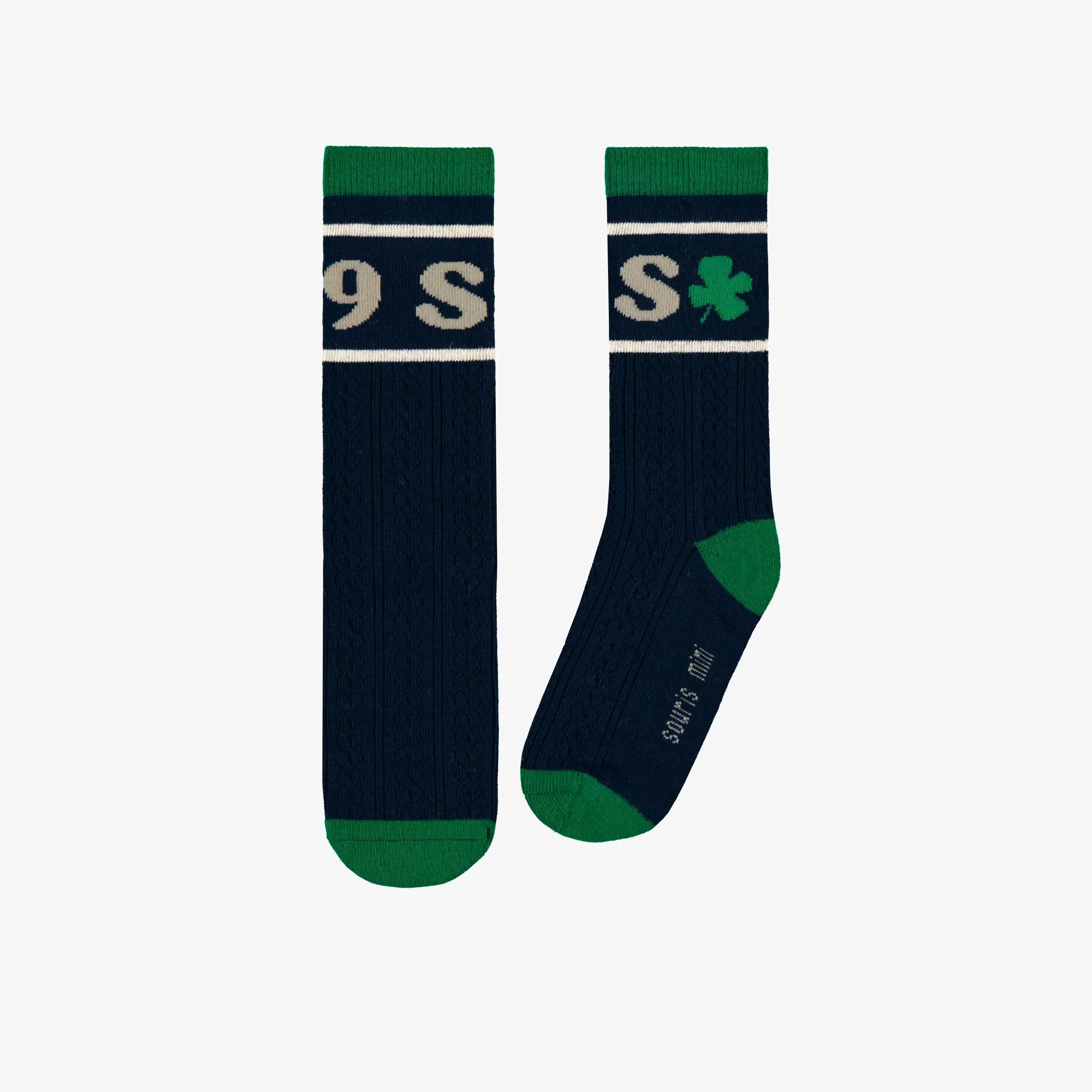 Chaussettes marine en tricot tressée, enfant || Navy cable knit socks, child