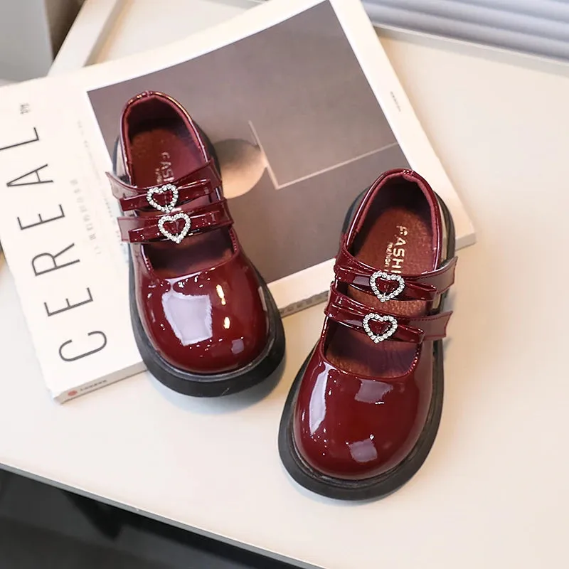 Children Leather Shoes for Spring Wine Red Black