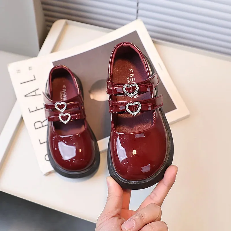 Children Leather Shoes for Spring Wine Red Black