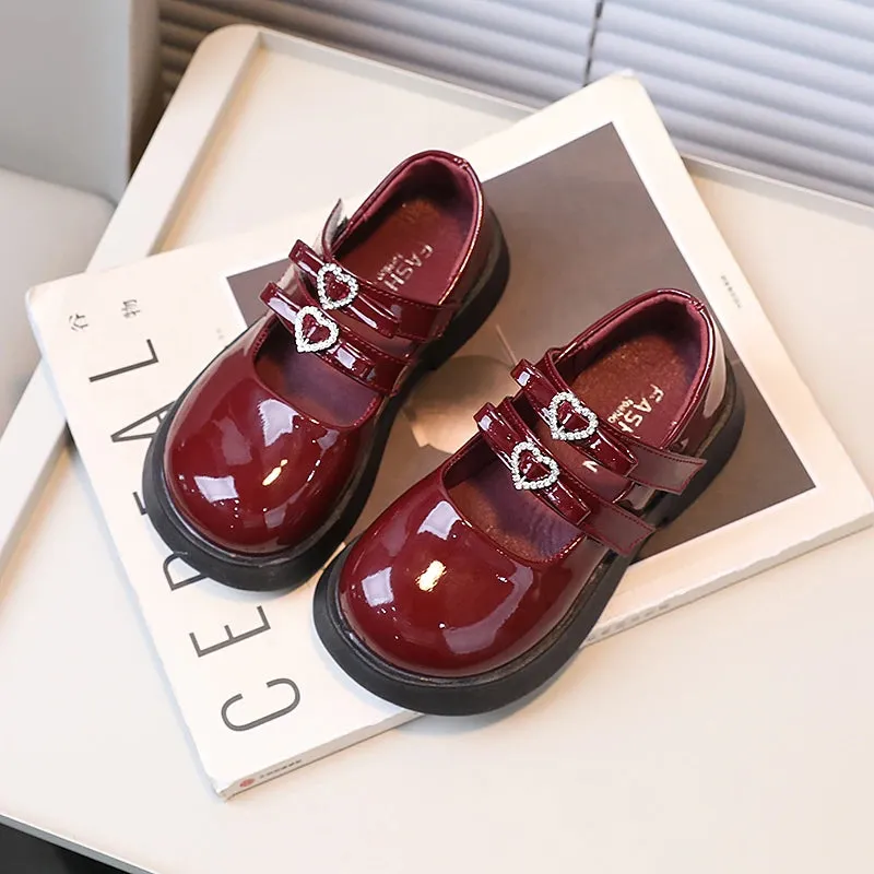 Children Leather Shoes for Spring Wine Red Black