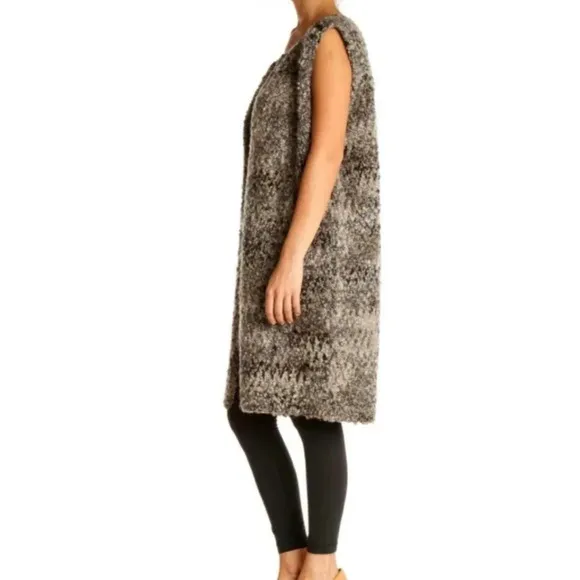 COCOGIA longline cardigan vest multi color brown blue tan mohair wool medium