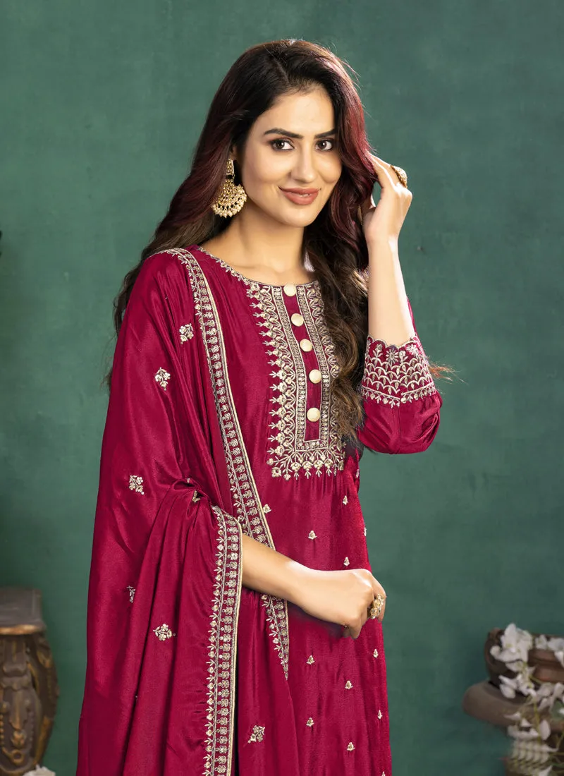 Crimson Red Zari Embellished Salwar Kameez Suit