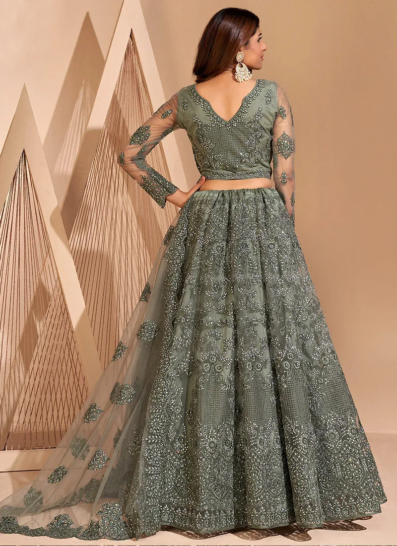 Deep Grey Traditional Embroidered Wedding Lehenga Choli