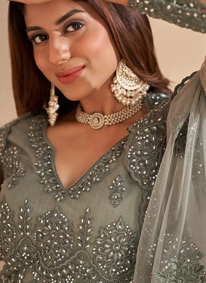 Deep Grey Traditional Embroidered Wedding Lehenga Choli
