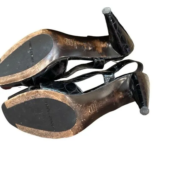 Donald Pliner classic black sling crocro back heels