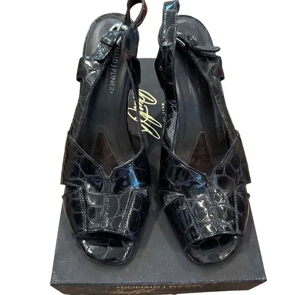 Donald Pliner classic black sling crocro back heels
