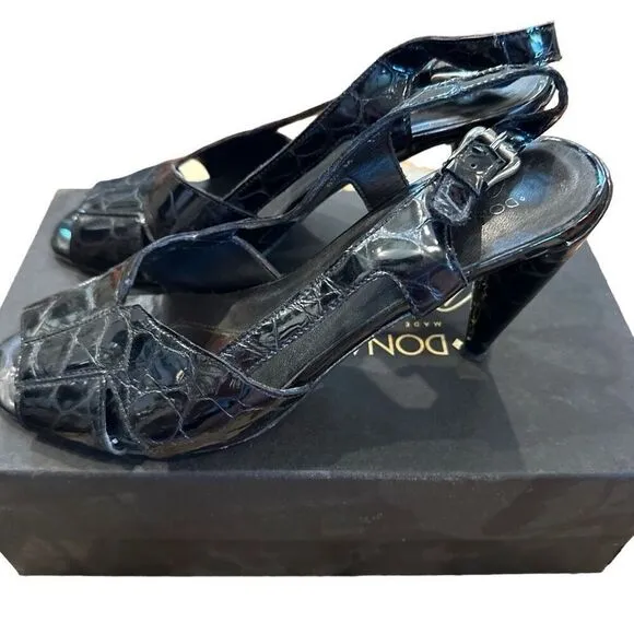 Donald Pliner classic black sling crocro back heels