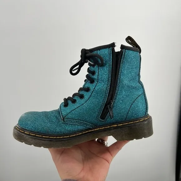 Dr Martens Pascal Turquoise Blue Glitter Boots US Size 2