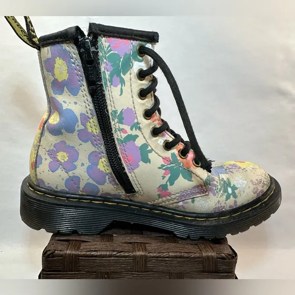 Dr Martens Youth 1460 Floral Mash Up Leather Lace Up Boots Sz 13 US
