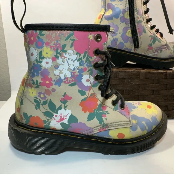Dr Martens Youth 1460 Floral Mash Up Leather Lace Up Boots Sz 13 US