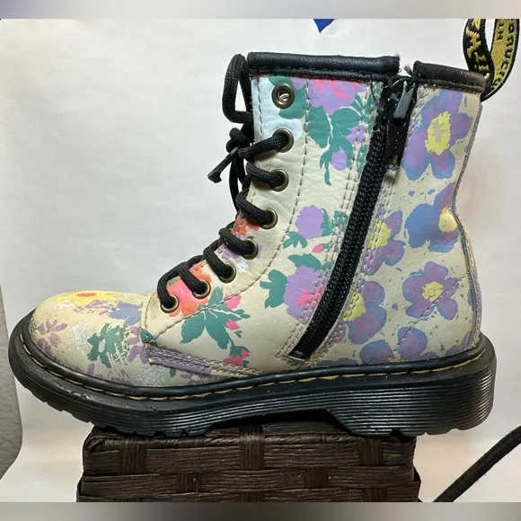 Dr Martens Youth 1460 Floral Mash Up Leather Lace Up Boots Sz 13 US