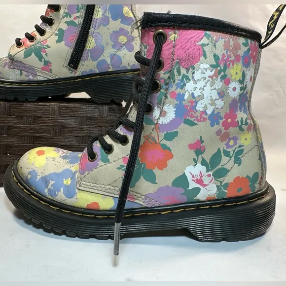 Dr Martens Youth 1460 Floral Mash Up Leather Lace Up Boots Sz 13 US