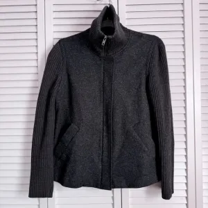 Eileen Fisher Women’s Wool Charcoal Jacket Sweater Ribbed Sleeves Size Small