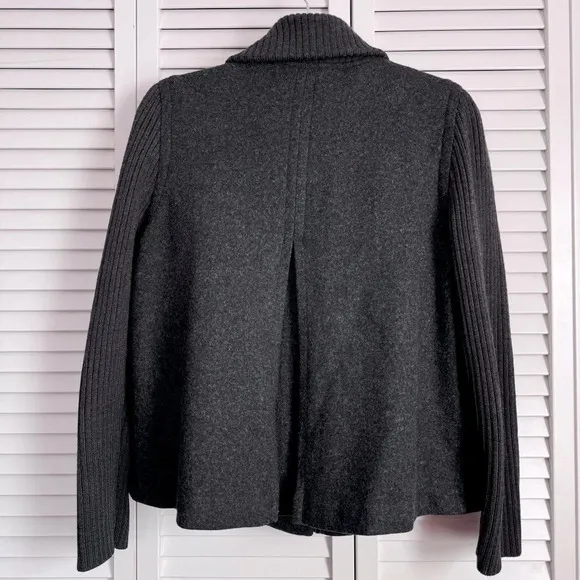 Eileen Fisher Women’s Wool Charcoal Jacket Sweater Ribbed Sleeves Size Small