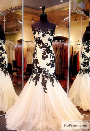 Elegant Black Mermaid Applique Prom Dress Evening Dresses
