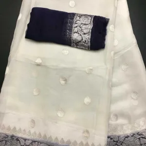 Elegant Black-White 90's Banarasi Georgette Saree