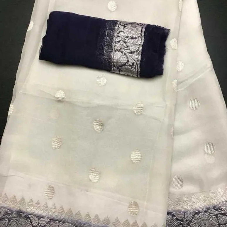 Elegant Black-White 90's Banarasi Georgette Saree