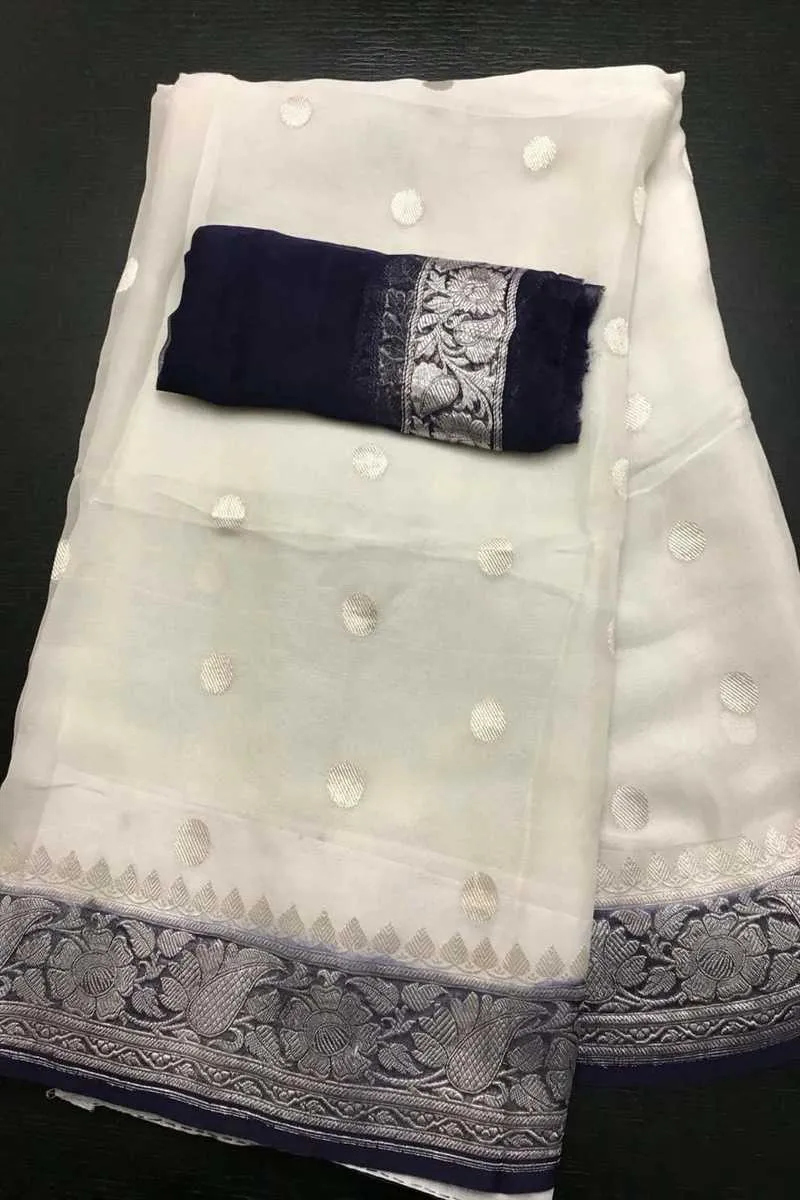 Elegant Black-White 90's Banarasi Georgette Saree