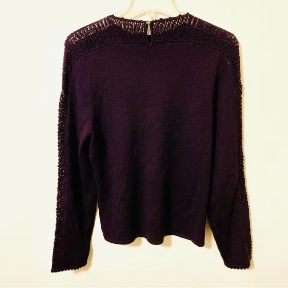 Elie Tahari 100% Extra Fine Merino Wool Women’s Sweater-Dark Purple/Plum-Large