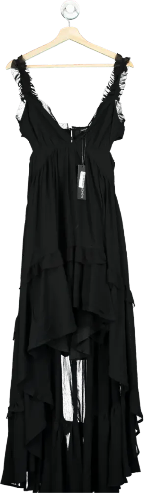 Fashion Nova Black Asymmetric Maxi Dress UK S