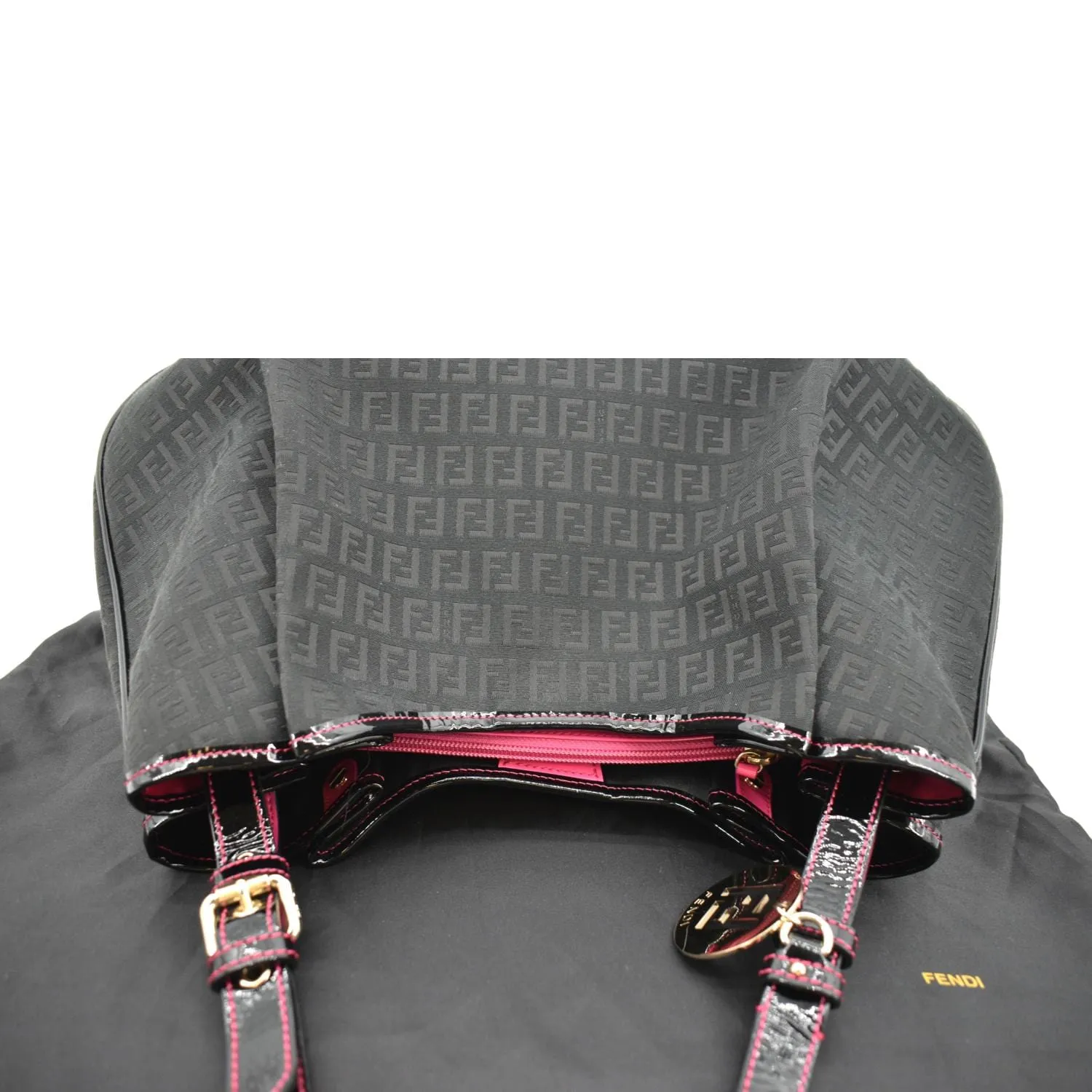 FENDI Zucchino Print Canvas Shopping Tote Bag Black