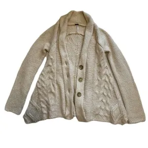 Free People Wool Blend Knit Warm Cream Cardigan Sweater Fall XS