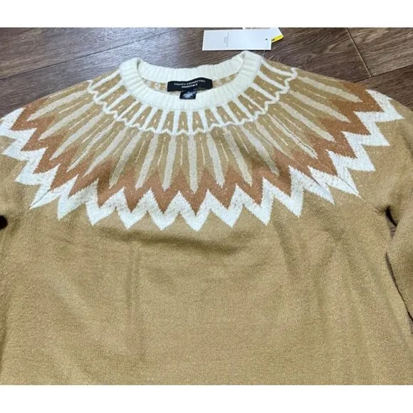 French Connection Essentials Sweater Womens Medium Fair Isle Camel