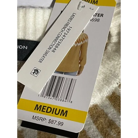 French Connection Essentials Sweater Womens Medium Fair Isle Camel