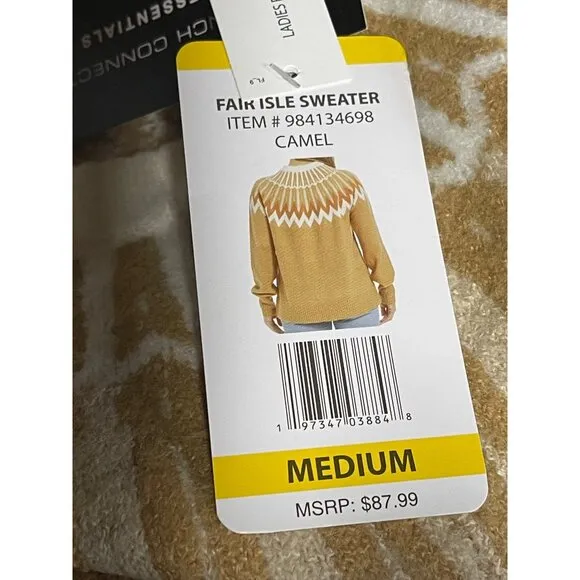 French Connection Essentials Sweater Womens Medium Fair Isle Camel