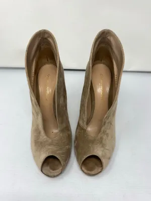 Gianvito Rossi Tan Suede U Peep Toe Bootie
