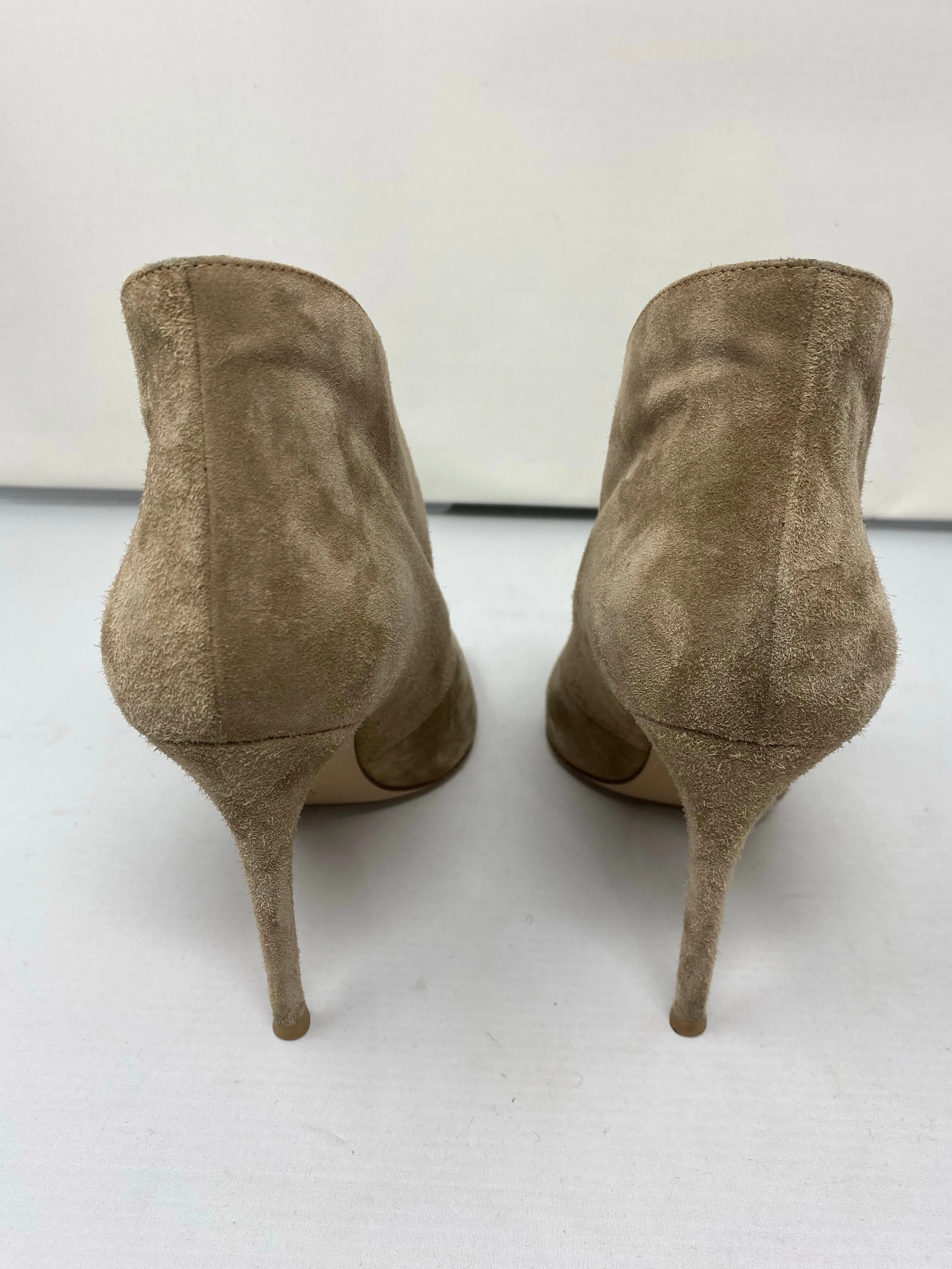 Gianvito Rossi Tan Suede U Peep Toe Bootie