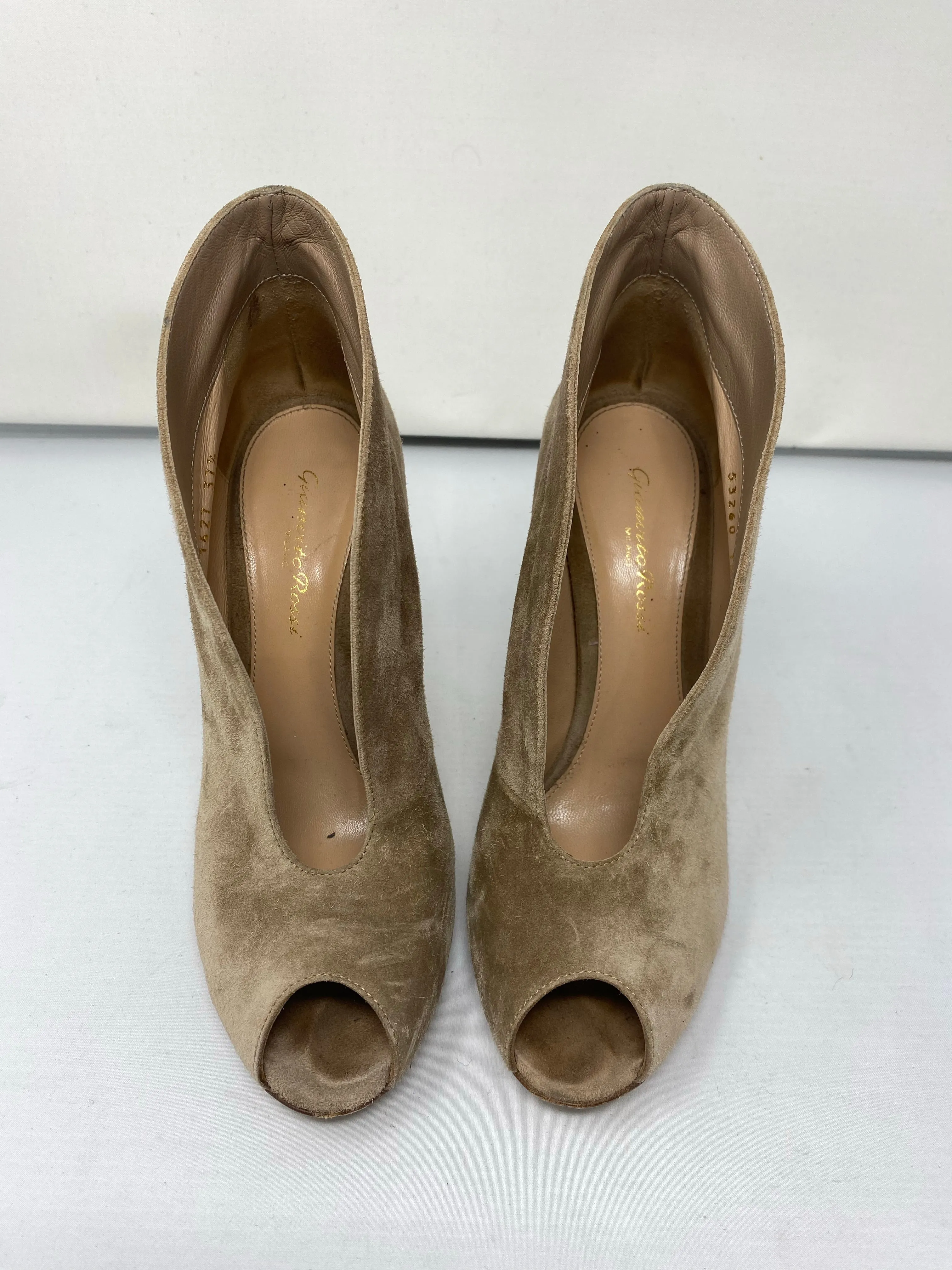 Gianvito Rossi Tan Suede U Peep Toe Bootie