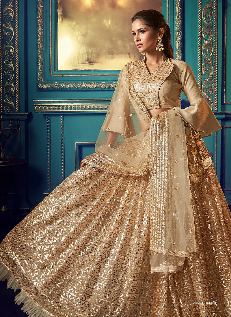 Golden Beige Indo Western Lehenga Choli