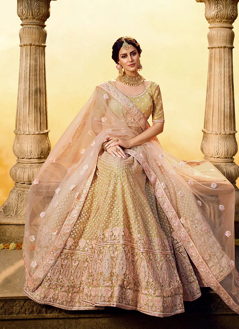 Golden Peach Wedding Lehenga Choli