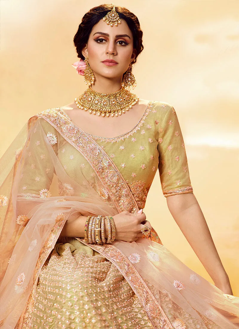 Golden Peach Wedding Lehenga Choli