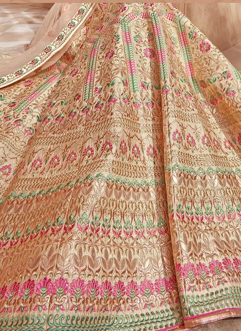 Golden With Multicoloured Traditional Lehenga Choli Set