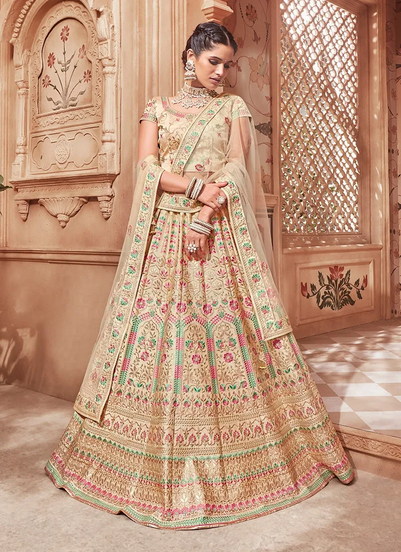 Golden With Multicoloured Traditional Lehenga Choli Set