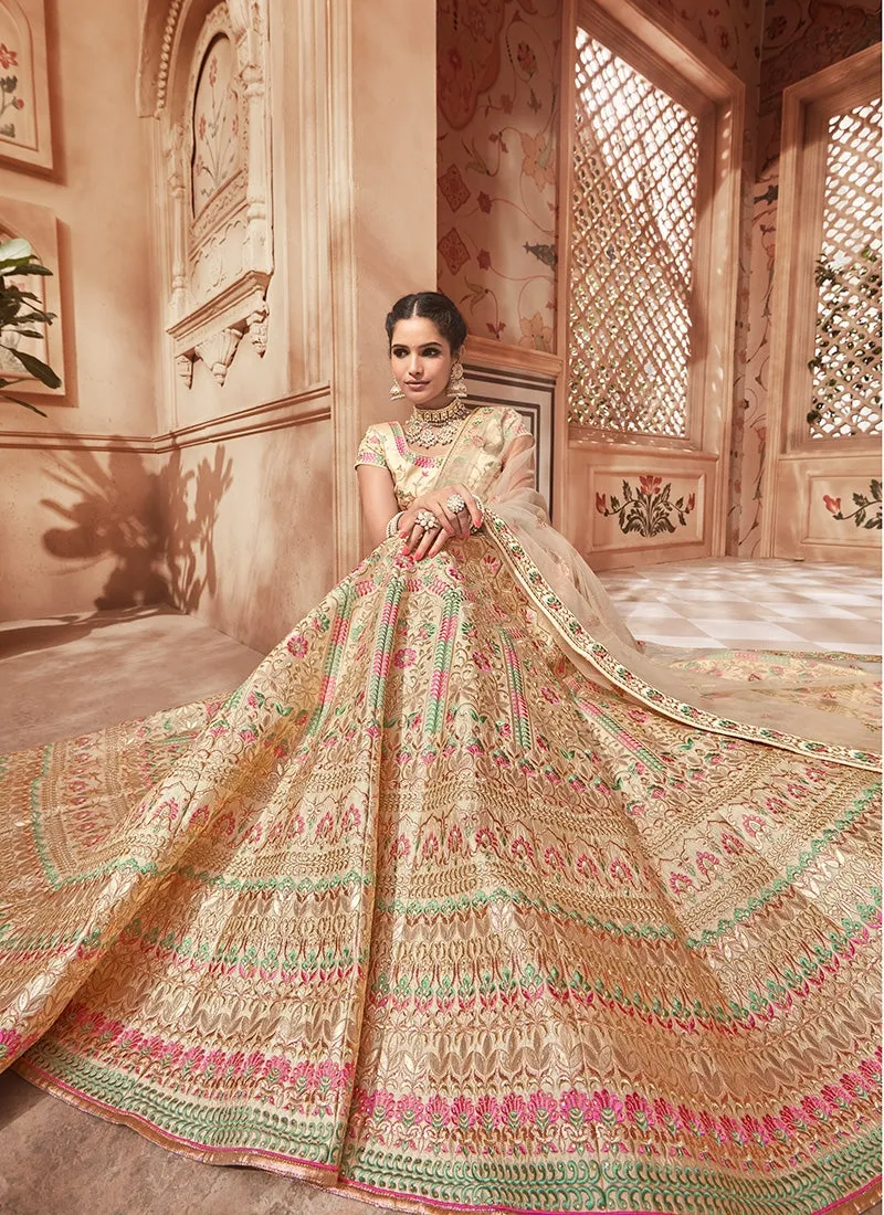 Golden With Multicoloured Traditional Lehenga Choli Set