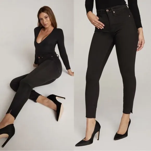 Good American • Good Waist Crop Side Slit Jeans Black skinny high rise ankle