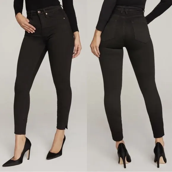 Good American • Good Waist Crop Side Slit Jeans Black skinny high rise ankle