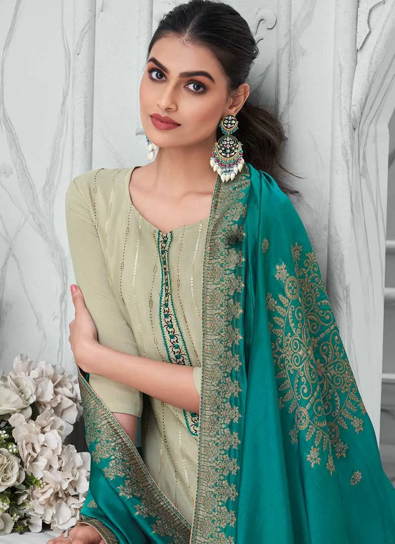 Green And Turquoise Sequence Embroidery Salwar Suit