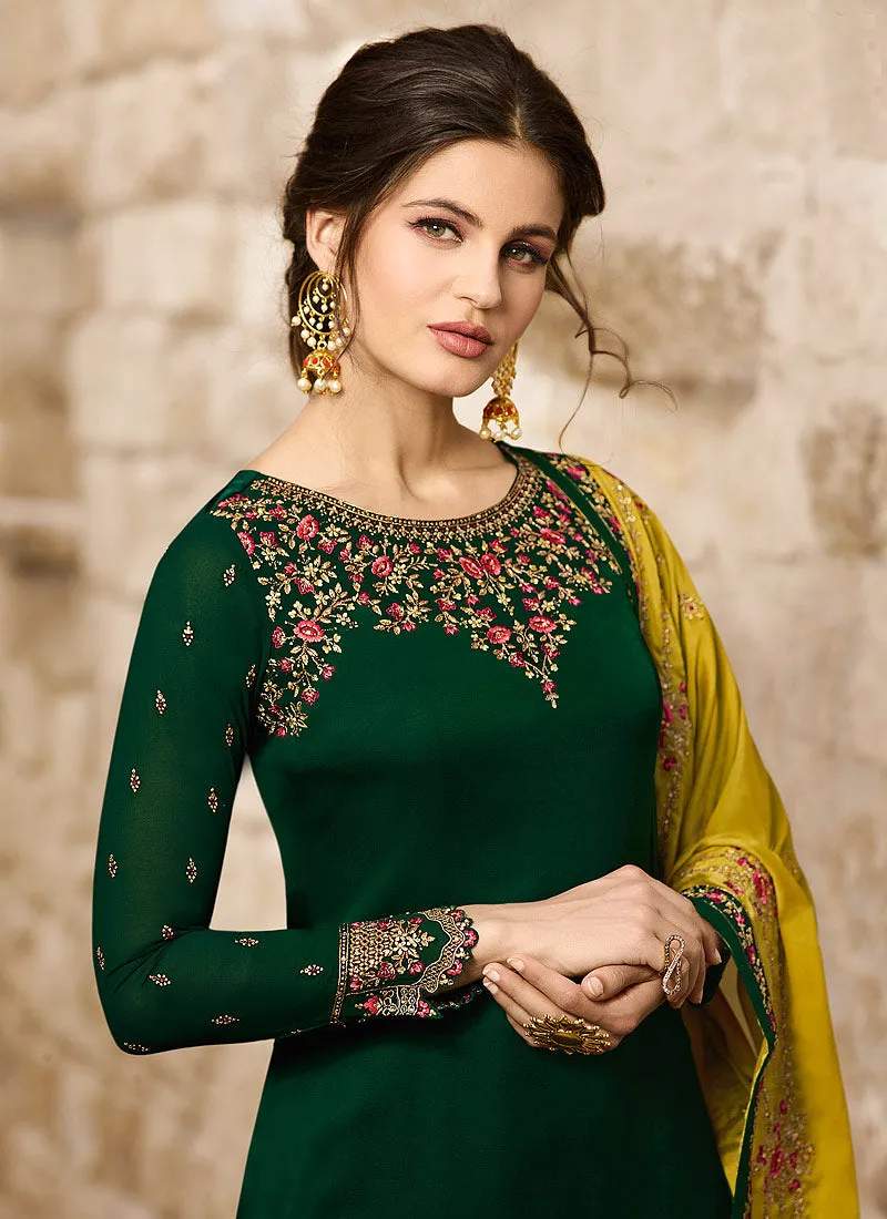 Green And Yellow Traditional Pants Suit