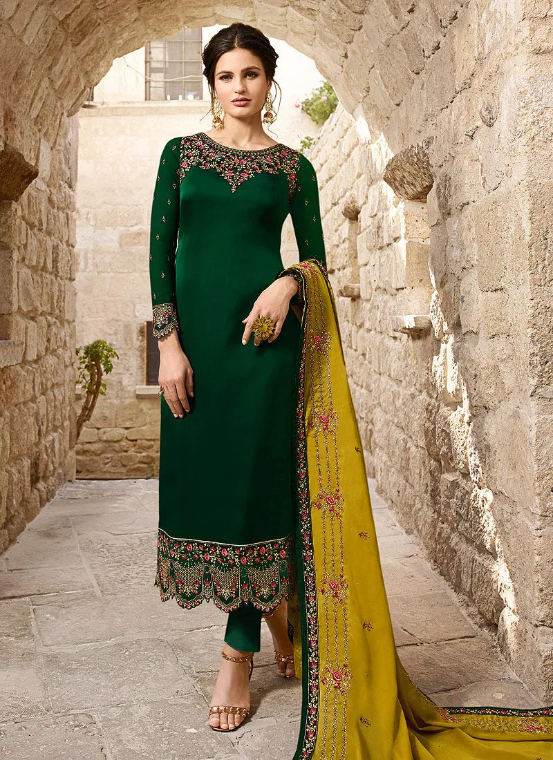 Green And Yellow Traditional Pants Suit