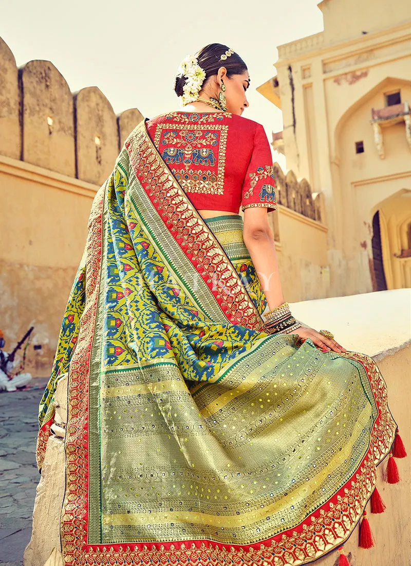 Green Embroidered Patola Silk Wedding Saree