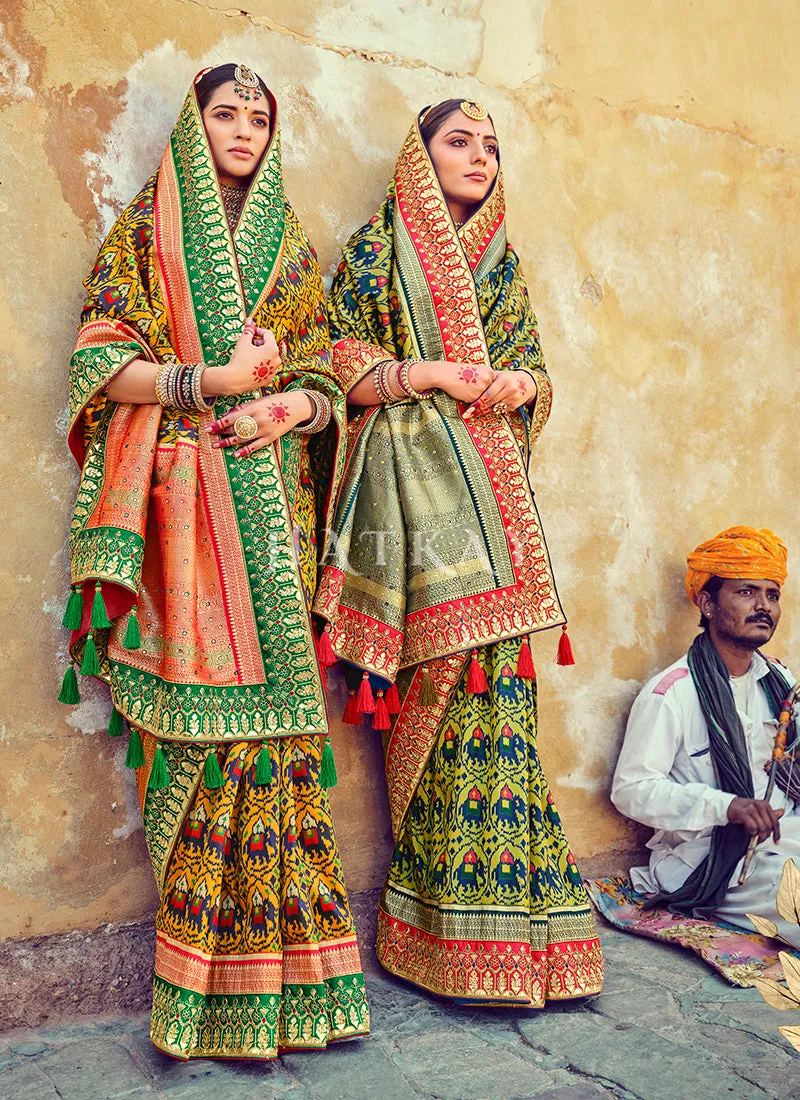 Green Embroidered Patola Silk Wedding Saree