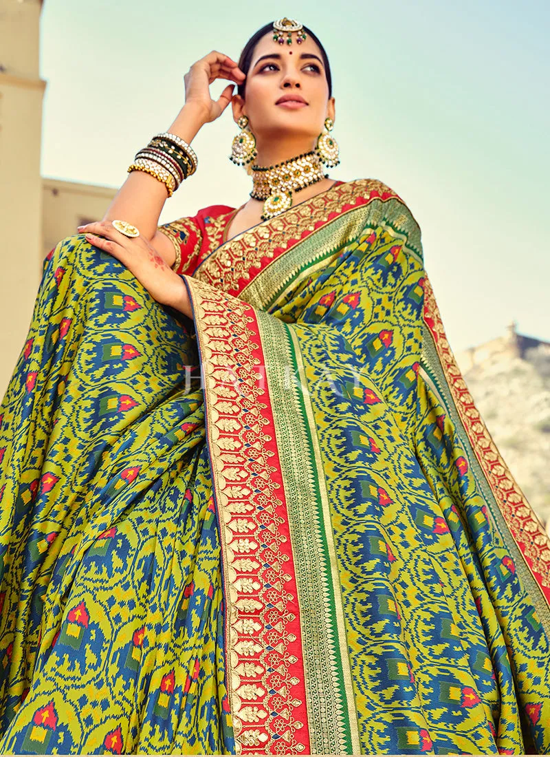 Green Embroidered Patola Silk Wedding Saree