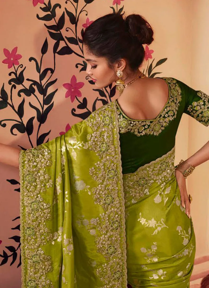 Green Golden Sequence Embroidered Wedding Saree