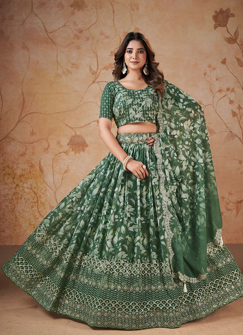 Green Sequence Embroidery Georgette Lehenga Choli