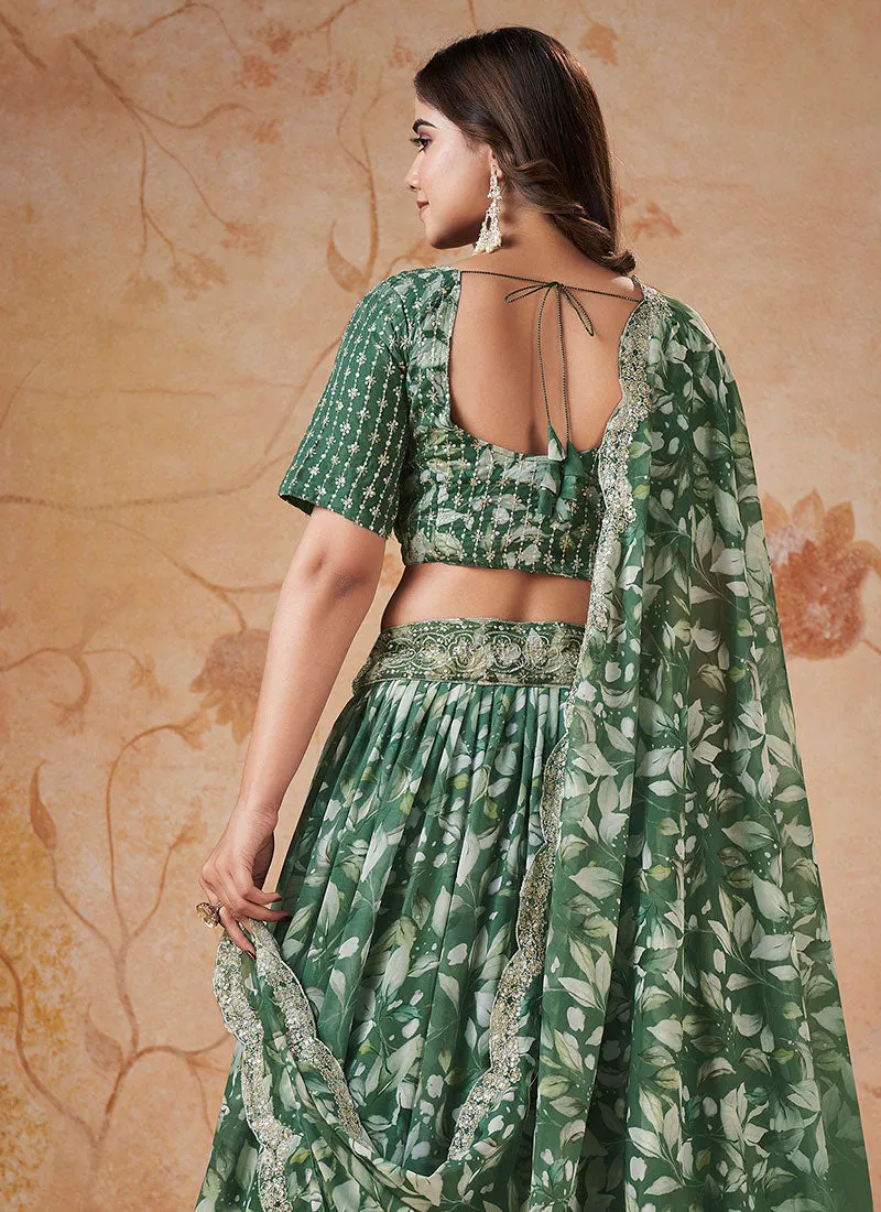 Green Sequence Embroidery Georgette Lehenga Choli